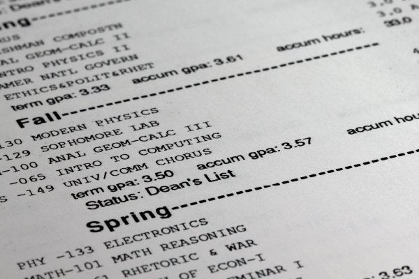 An actual academic transcript
