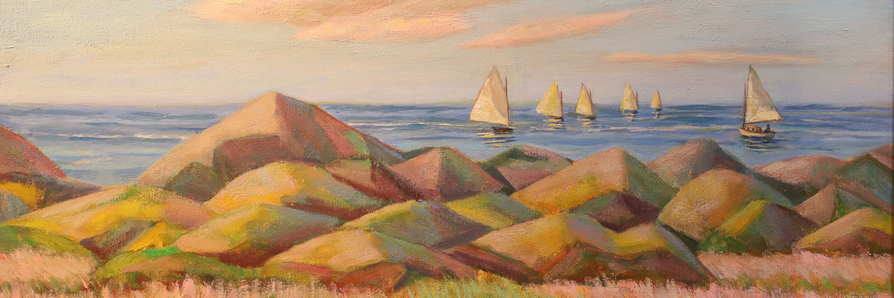 view of sailboats in watercolor paint