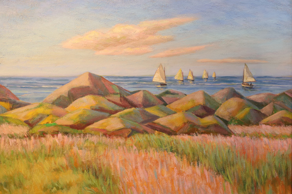 view of sailboats in watercolor paint