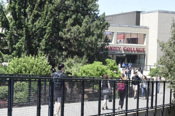 Students walking on BHCC Plaza