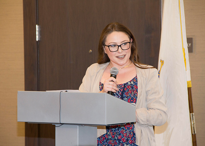 student speaker at podium