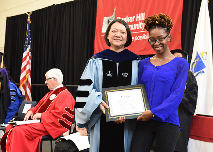 Pam Eddinger giving a student her award