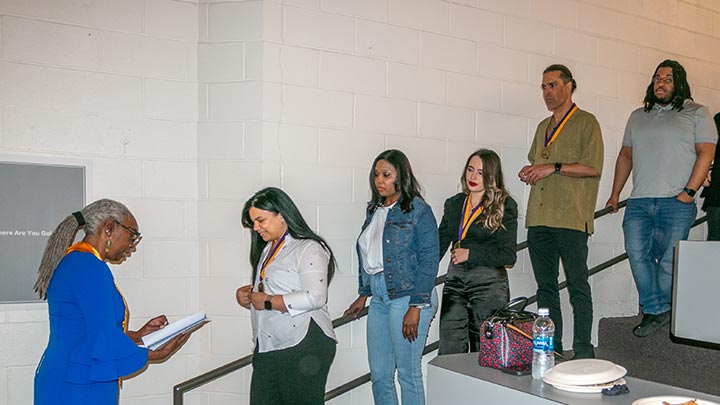 Student in line to receive an award