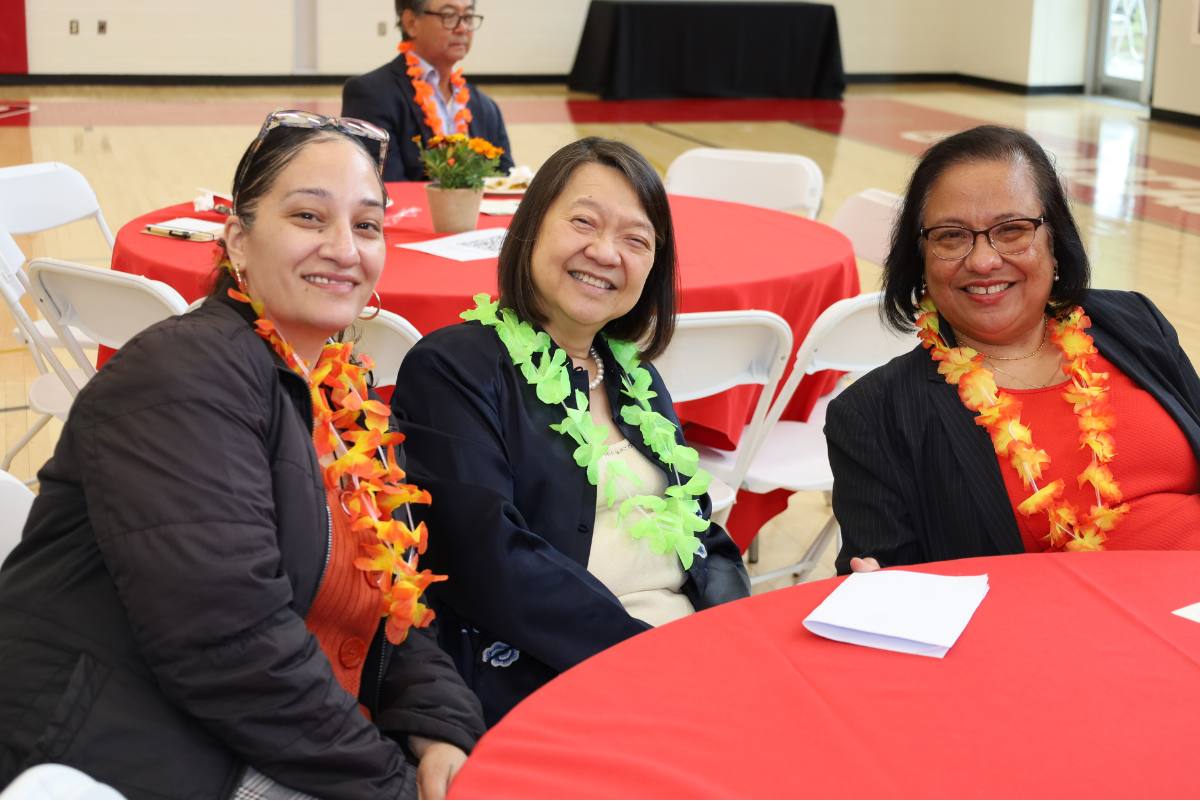 Pam and others at a table