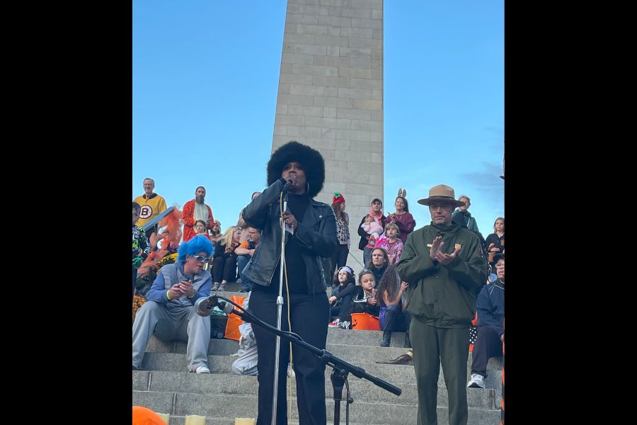 Ayanna Pressley speaking at the Bunker Hill Memorial