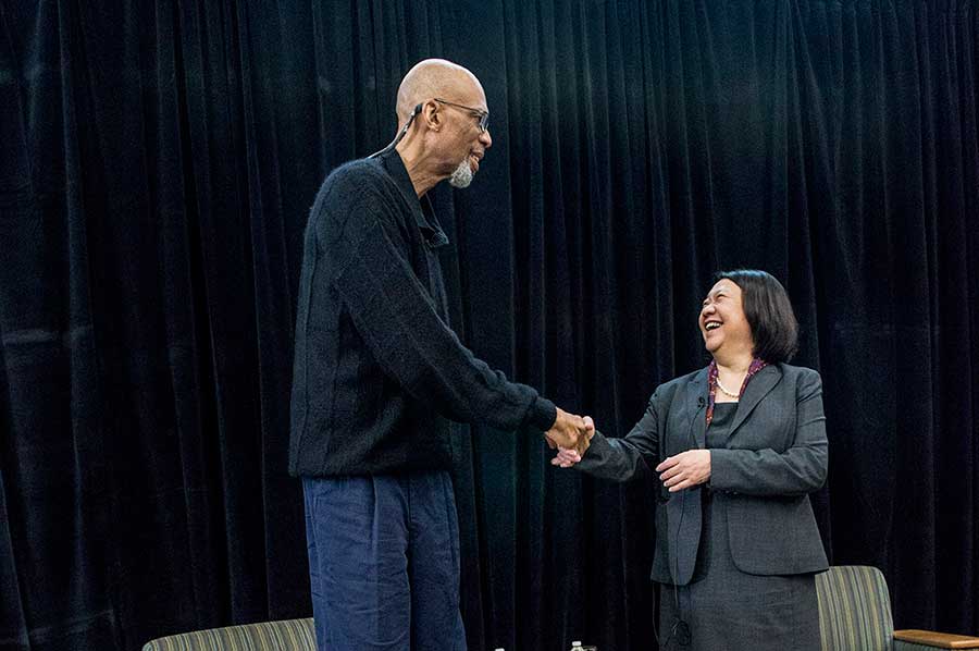 Kareem Abdul-Jabbar with BHCC President Pam Eddinger