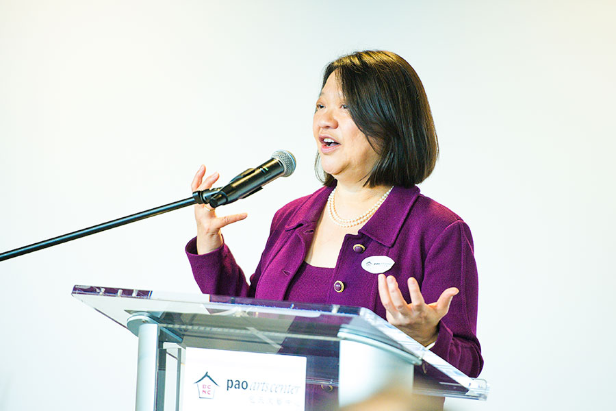 Pam Eddinger speaking at Pao opening