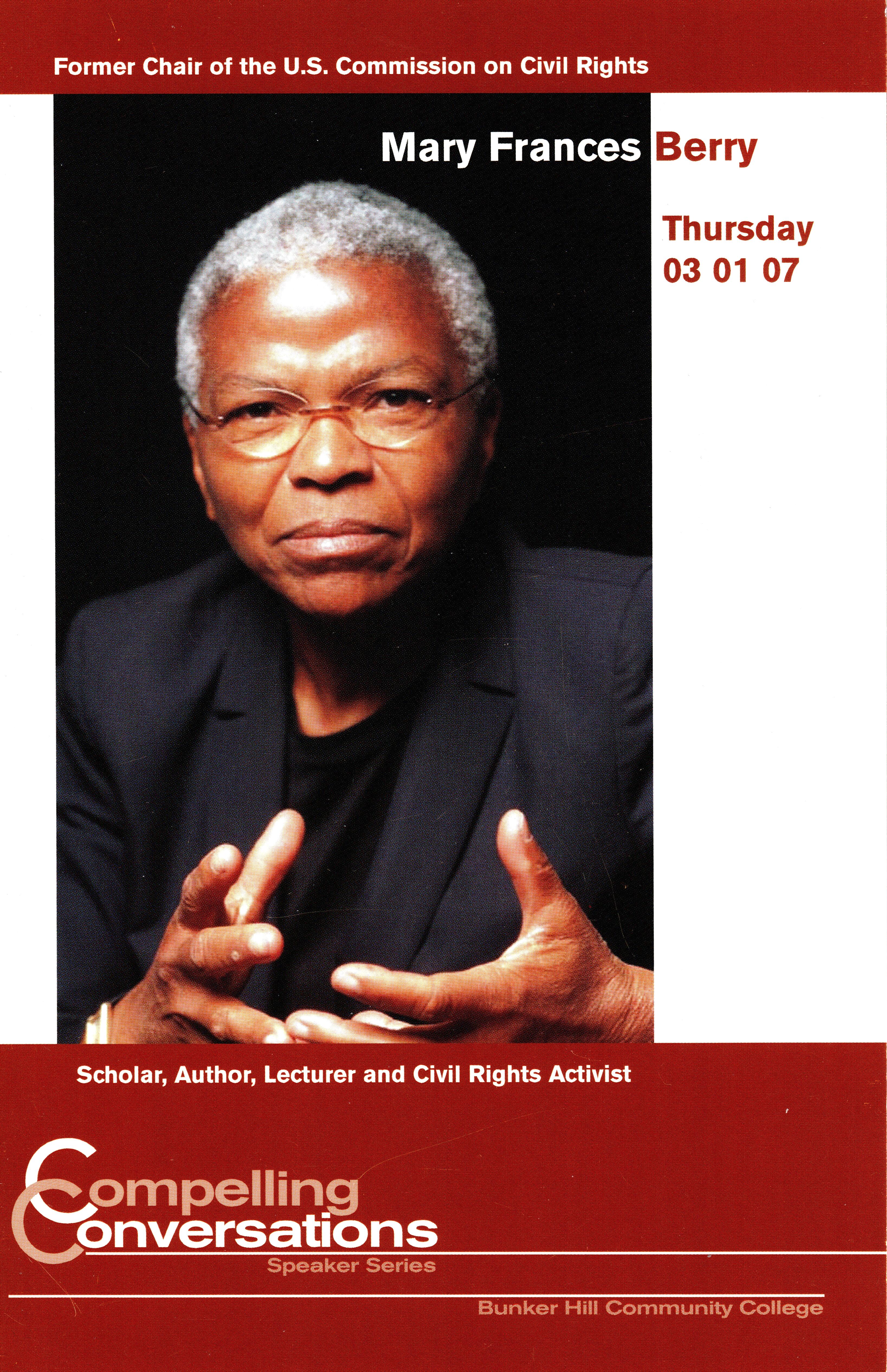 Berry07.jpg - Mary Frances Berry March 1, 2007 Compelling Conversations event flyer