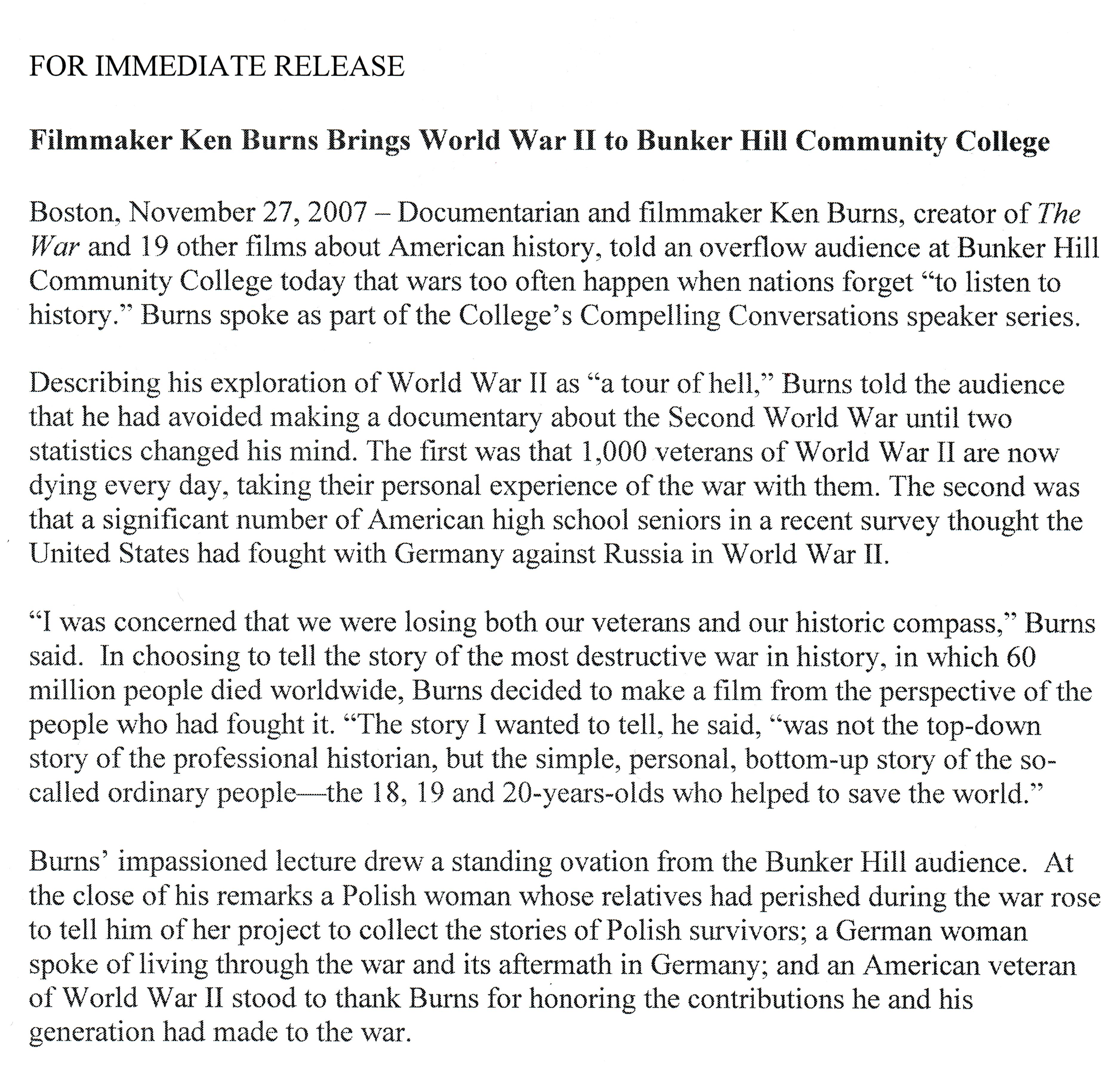 Burns_Press_Release07.jpg - Press Release of Ken Burns Compelling Conversations event discussing his World War 2 documentary