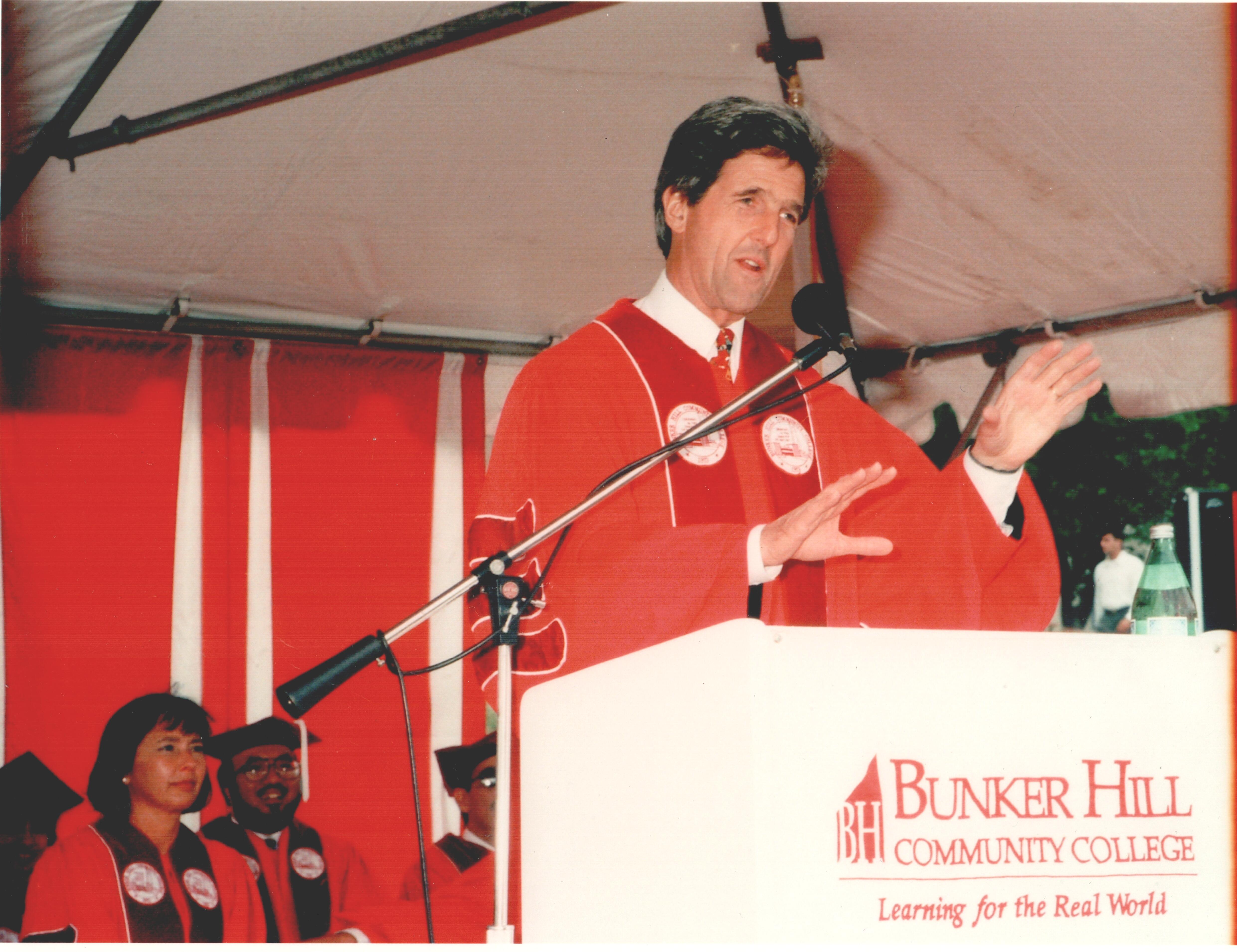 John_Kerry_Commencement97Stage.jpg - Senator John Kerry speaking at BHCC's 1997 Commencement
