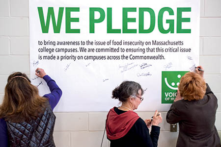 We pledge to bring awareness to the issue of food insecurity on Massachusetts college campuses. We are committed to ensuring that this critical issue is made a priority on campuses across the Commonwealth.