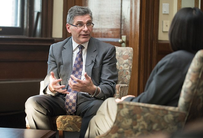 Interview with President Eddinger and City Manager Thomas G. Ambrosino sitting in a room