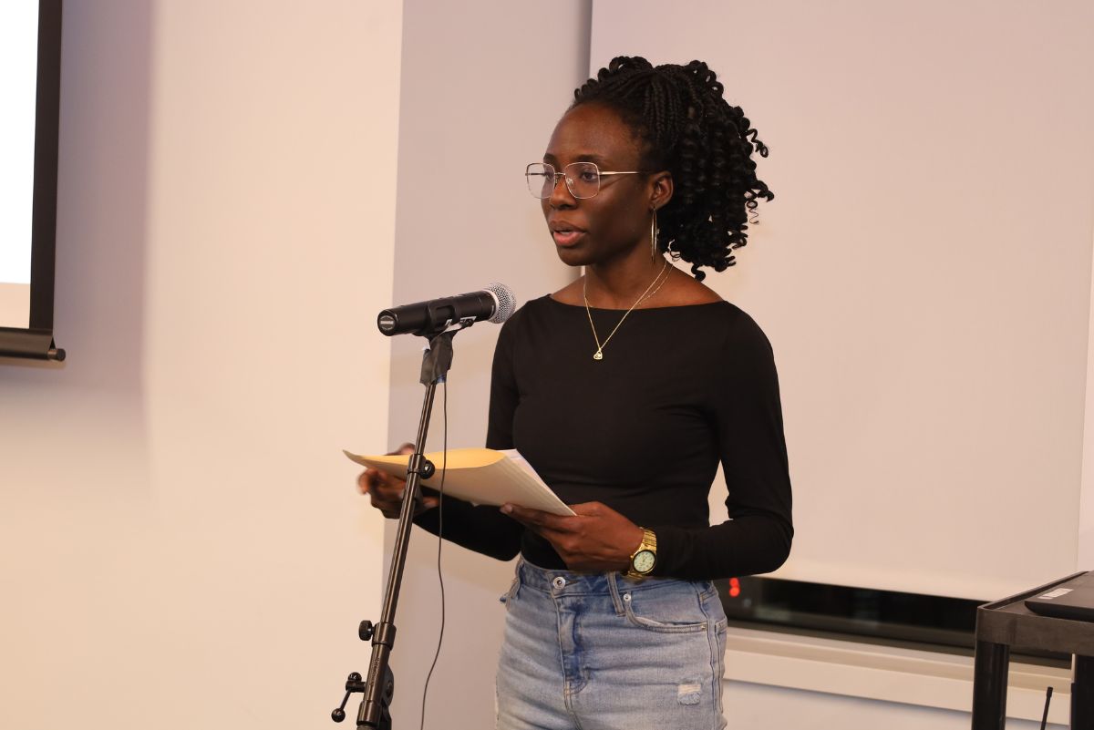 Student speaking at event