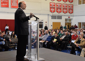 Jerry Greenfield of Ben & Jerry's  speak to Bunker Hill students
