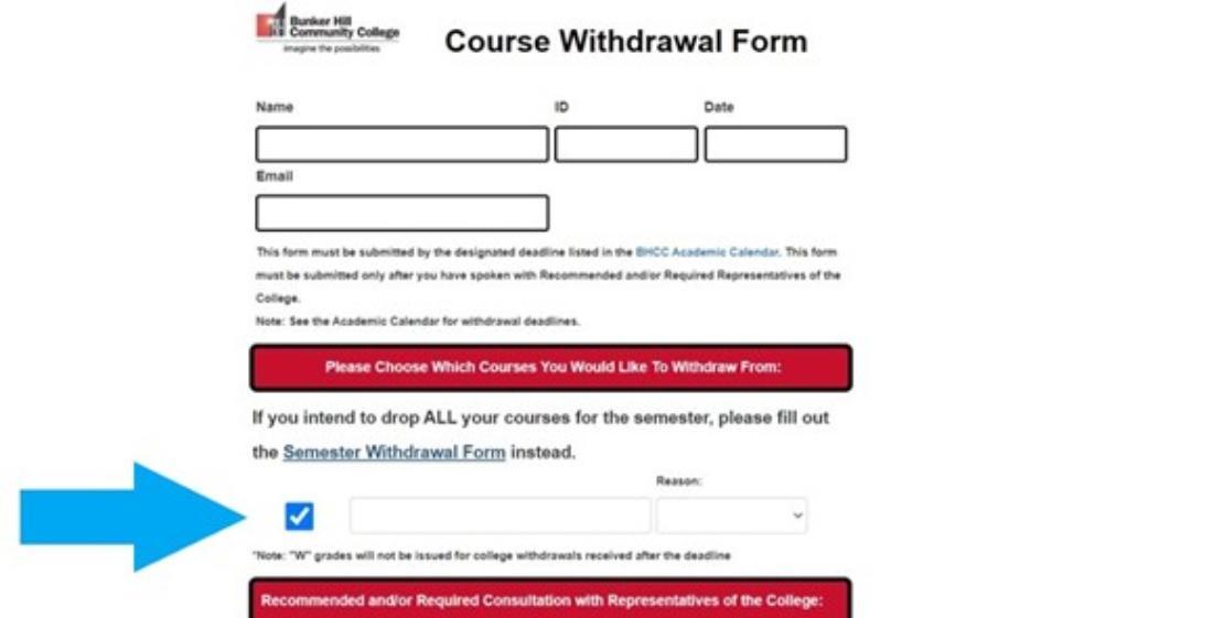 Course Withdrawal Form screenshot