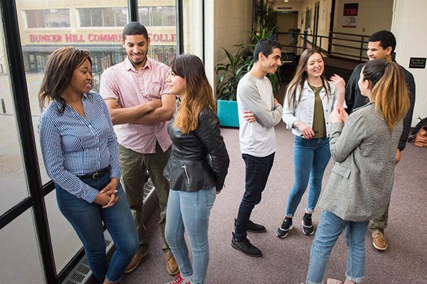 Students talking in the hallway